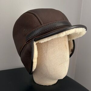Brown Leather Aviator Hat with Shearling Lining